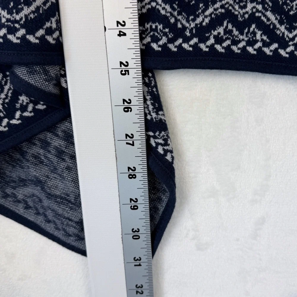 Dana Buchman Navy Blue White Geometric Cotton Open Front Cardigan Sweater Mens M